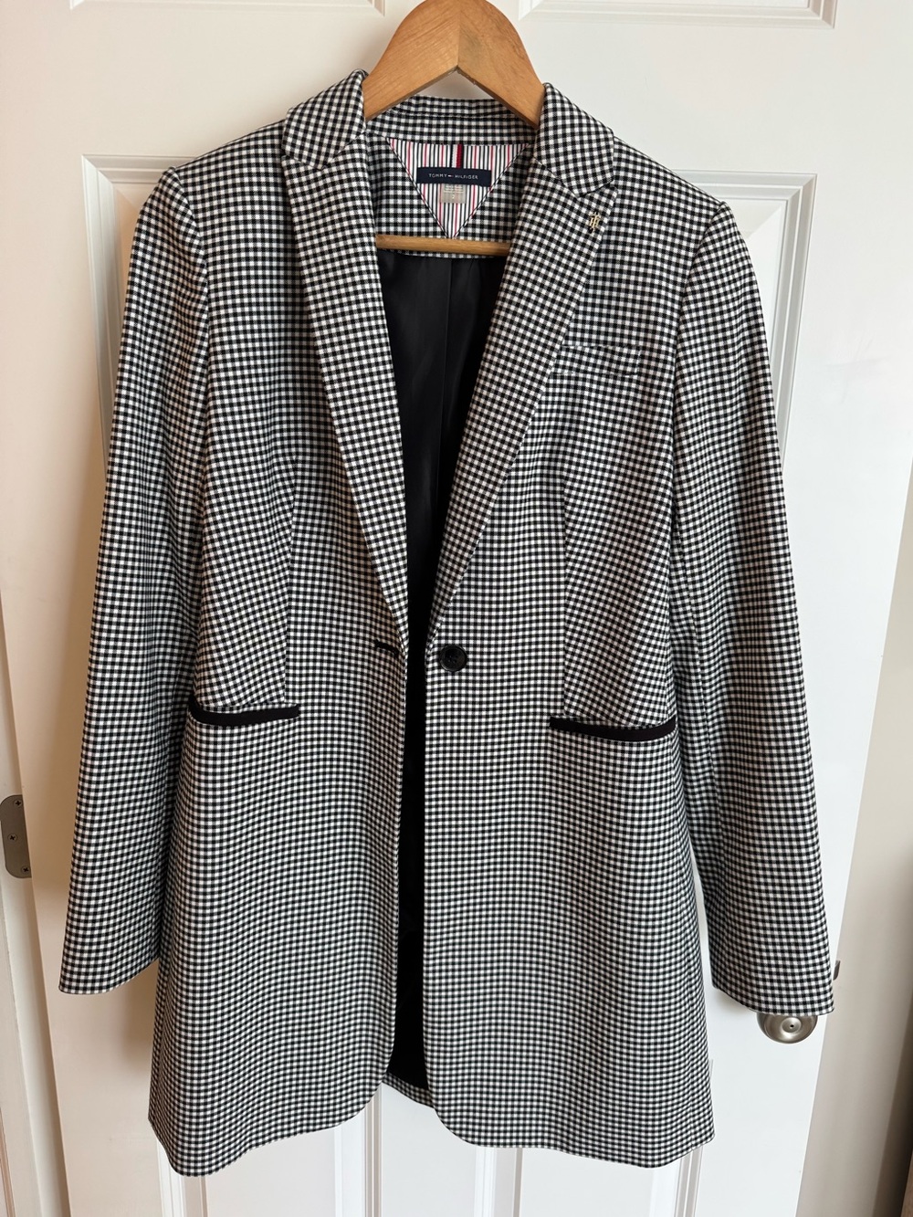 Tommy Hilfiger Women's Black & White Gingham Blazer Jacket